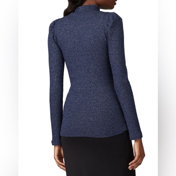 Rachel Pally Ada Navy Blue Metallic Rib Long Sleeve Mock Neck Sweater Sz M - Picture 2 of 14